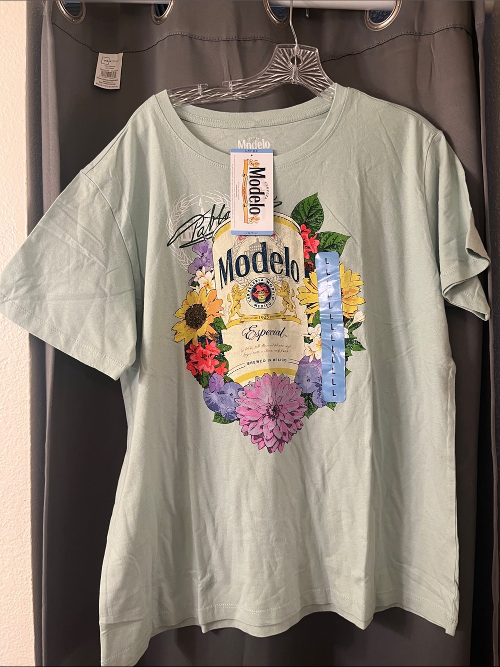 NWT! Modelo Light Mint Green Floral Logo Tee
